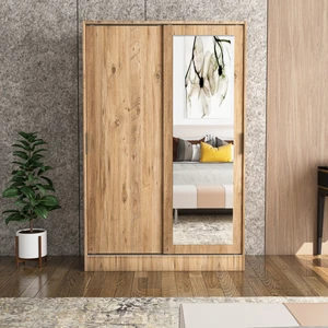 Berceste Atlantik Çam 2 Sürgü Kapaklı Aynalı 10 Bölmeli Dolap Gardırop