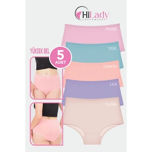 Kadın Külot, Yüksek Bel Külot, 5'li Paket Likralı Esnek Pamuklu, Soft Renkler