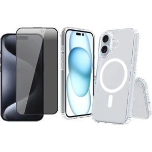 iPhone 16 Kılıf M-safe Şarj Özellikli Şeffaf Sert PC Zore Embos Kapak + Hayalet Ekran Koruyucu