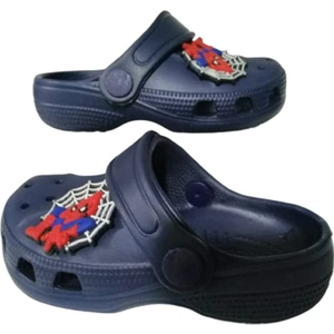 Bebek Çocuk Lacivert Renkli Örümcek Adam -Ağı Figürlü Kaydırmaz Ortopedik Sandalet Terlik