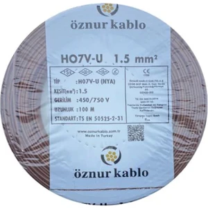 1.5 mm Nya %100 Bakır Tek Damar Kablo Kahverengi 1 Top 100 Metre