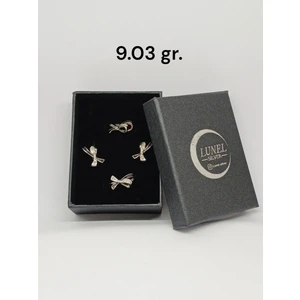 Siyah Kurdele Gümüş Takı Seti - Kolye Ucu, Küpe ve Yüzük - Şık ve Zarif Tasarım