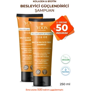 2'li Sülfatsız ve Tuzsuz Şampuan, Kolajen Biotin B7 Içerikli Parabensiz Vegan Şampuan 2 Adet x 250ML