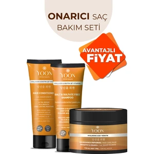 3'lü Onarıcı Saç Bakım Seti, Tuzsuz Şampuan 250ML, Saç Bakım Kremi 200ML, Saç Bakım Maskesi 250ML