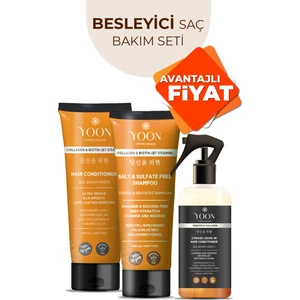 3'lü Besleyici Saç Bakım Seti, Tuzsuz Şampuan 250ML, Saç Bakım Kremi 200ML, Saç Bakım Spreyi 250ML