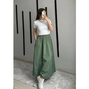 Fileto Cepli Poplin Kumaş Uzun Keten Karışımlı Etek Astarsız (90CM)
