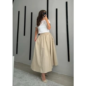 Fileto Cepli Poplin Kumaş Uzun Keten Karışımlı Etek Astarsız (90CM)