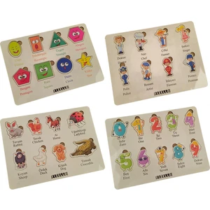 Ahşap Türkçe - Ingilizce 4lü Mega Set Bultak Puzzle Sayılar Şekiller Meslekler Hayvanlar