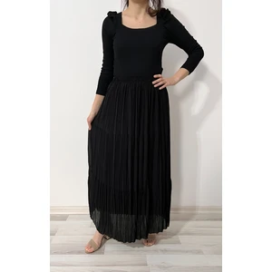 Siyah Şifon Uzun Etek- Yazlık Etek Pilikaşe Etek