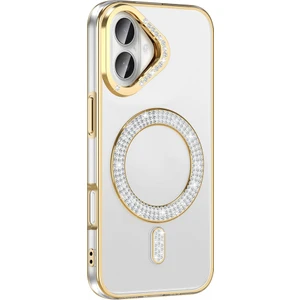 Apple iPhone 16 Kılıf Pırlanta Taş Tasarımlı Kablosuz Şarj Özellikli Karetta Silikon Kapak