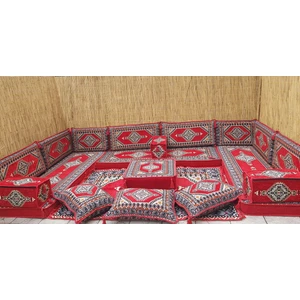 Şark Köşesi Saraylı Desenli Minder, Kilim, Orta Puf Konsept Kırmızı 19 Parça