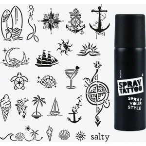 One Spray Tattoo Sea Vibes City Pack Dövme Şablon Seti ve Siyah Sprey