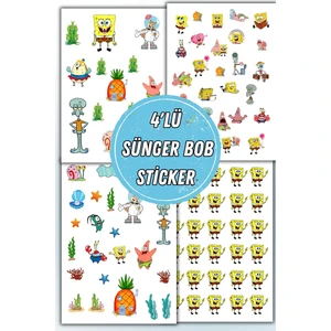 4' Lü Sünger Bob Sticker Set Telefon Laptop Notebook Tablet Defter Matara Stiker Etiket