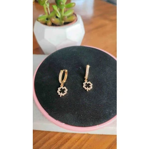 Çelik Zirkon Taşlı Yonca Kız Çocuk/yetişkin Küpe