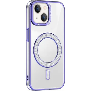 Apple iPhone 13 Kılıf Pırlanta Taş Tasarımlı Kablosuz Şarj Özellikli Karetta Silikon Kapak