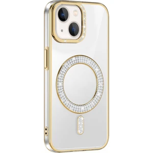 Apple iPhone 15 Kılıf Pırlanta Taş Tasarımlı Kablosuz Şarj Özellikli Karetta Silikon Kapak