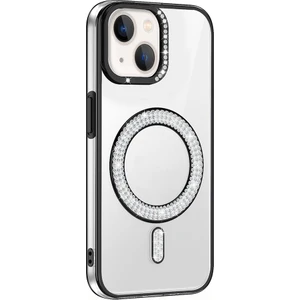 Apple iPhone 15 Kılıf Pırlanta Taş Tasarımlı Kablosuz Şarj Özellikli Karetta Silikon Kapak