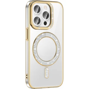 Apple iPhone 14 Pro Max Kılıf Pırlanta Taş Tasarımlı Kablosuz Şarj Özellikli Karetta Silikon Kapak