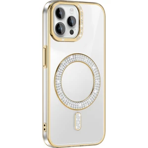 Apple iPhone 12 Pro Kılıf Pırlanta Taş Tasarımlı Kablosuz Şarj Özellikli Karetta Silikon Kapak
