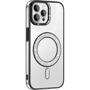 Apple iPhone 12 Pro Kılıf Pırlanta Taş Tasarımlı Kablosuz Şarj Özellikli Karetta Silikon Kapak
