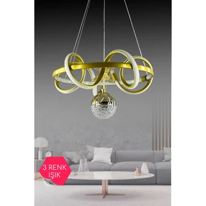 Gold Çemberli Kıvrım 3 Renk Ledli Salon Avizesi