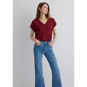 V Yaka Bordo Basic Tişört 1612380-70430