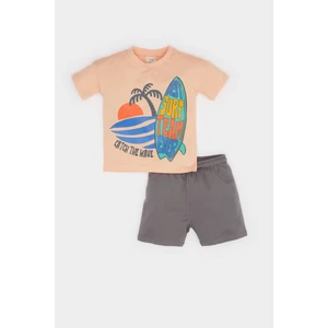 Erkek Bebek 2'li Takım Palmiye Baskılı Tişört Beli Lastikli Şort