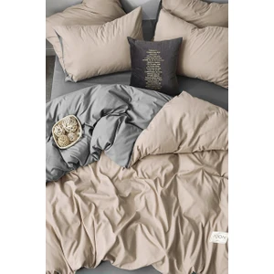 Lastikli Çarşaflı Nevresim Takımı Çift Kişilik Bej - Gri