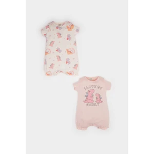 Kız Bebek Yenidoğan Dinozor Baskılı Penye 2'li Kısa Kollu Tulum E4023A525SM