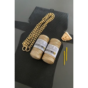 Kanvas Çanta Örgü Kiti 45X21 cm - 031  Polyester Makrome No.3 Plastik Kanvas Çanta Seti - Simli Ip