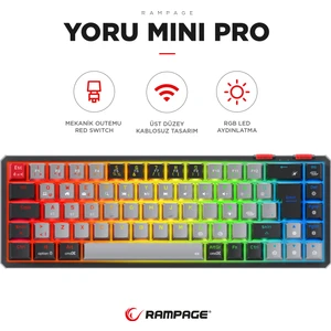 Yoru Mini Pro 2.4ghz+Bt5.0+Type-C Bağlantı Red Switch Rgb Mekanik Gaming Oyuncu Klavye Q Tr Hot Swap