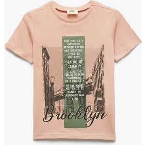 Pamuklu Baskılı Bisiklet Yaka Kısa Kollu Tişört