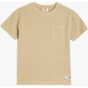 Oversize Basic Tişört Kısa Kollu Bisiklet Yaka Dokulu Cep Detaylı Pamuklu