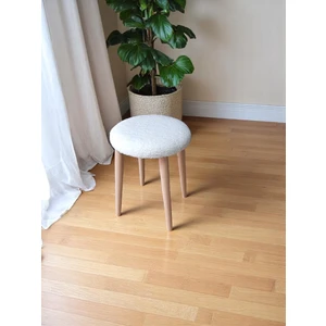 Teddy Kumaşlı Yuvarlak Tabure, Masif Ayaklı Tabure, Salon, Balkon, Makyaj Masası, Yemek Masası