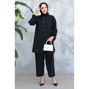 Inci Detaylı Siyah Tesettür Ikili Takım 12802S