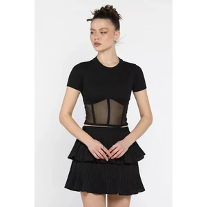Kadın Bisiklet Yaka Tüllü Kaşkorse Bluz P-00016074