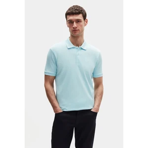 D'S Damat Regular Fit Açık Turkuaz Pike Dokulu  Pamuk Kıvrılmaz Polo Yaka Nakışlı T-Shirt 4HC14ORT51000