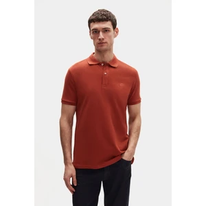 D'S Damat Regular Fit Kiremit Pike Dokulu %100 Pamuk Kıvrılmaz Polo Yaka Nakışlı T-Shirt 4HC14ORT51000