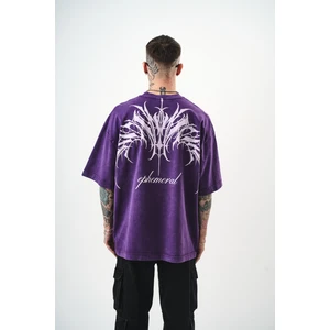 Erkek Ephemeral Baskılı Yıkamalı Oversize T-Shirt Mor