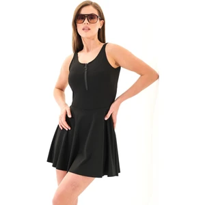 725707_FERMUAR Detaylı Sportif Birleşik Şortlu Çıkarılabilir Göğüs Pedli Deniz/havuz Elbise Mayo Siyah