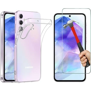 Samsung Galaxy A55 Kılıf Şeffaf Silikon + Cam Ekran Koruyucu Seti ( 1 CAM + 1 KILIF)
