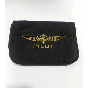 Pilot ve Kanat Nakışlı Bez Logbook Kabı Çantası