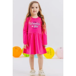 Kız Çocuk Elbise Puantiye Desenli Yazı Baskılı 3-7 Yaş, Pembe