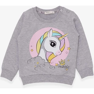 Kız Çocuk Sweatshirt Baskılı Unicorn 1.5-5 Yaş, Gri Melanj