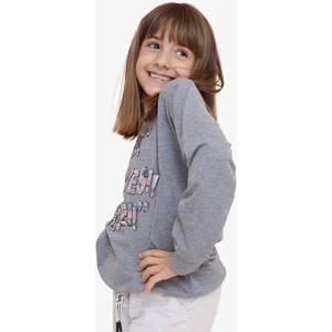 Kız Çocuk Sweatshirt Pullu Yazı Baskılı 8-14 Yaş, Koyu Gri Melanj