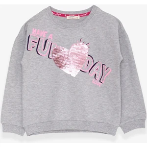 Kız Çocuk Sweatshirt Pullu Yazı Baskılı 4-8 Yaş, Açık Gri Melanj