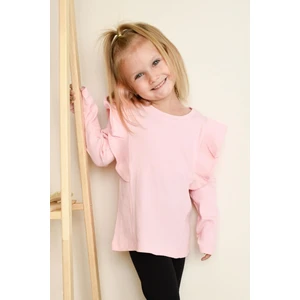 Kız Çocuk Uzun Kollu Tişört Omuz Fırfırlı 3-7 Yaş, Pembe