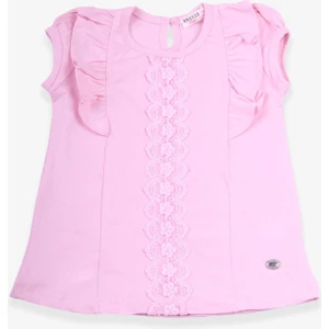 Kız Çocuk Tişört Fırfırlı Güpürlü 3-8 Yaş, Pudra