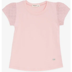 Kız Çocuk Tişört Kolları Fistolu 3-8 Yaş, Pudra