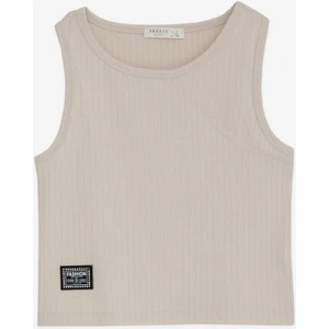 Kız Çocuk Askılı Tişört Armalı Taşlı 9-14 Yaş, Bej